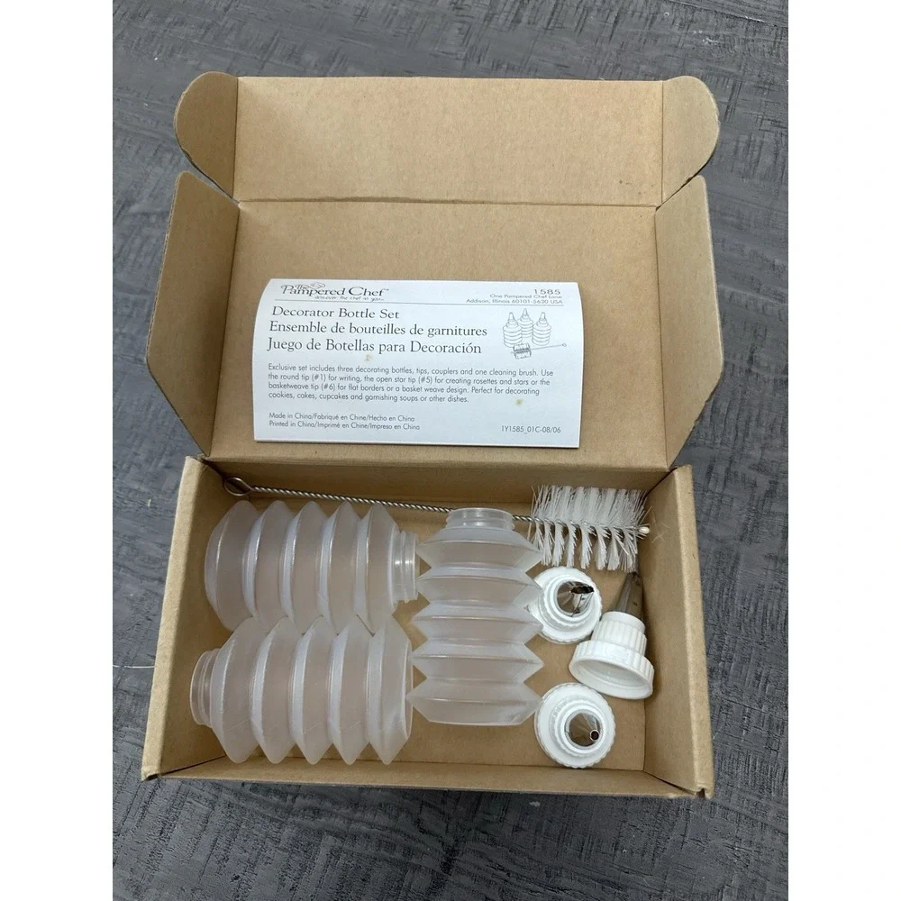 Pampered Chef Decorator Bottle Set #1585 3 Bottles Tips & Brush w/ Box 2006‎